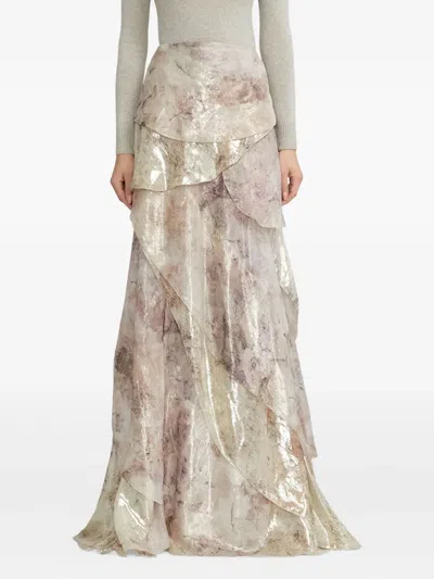 Ralph Lauren Ruffled Floral Skirt In Neutral