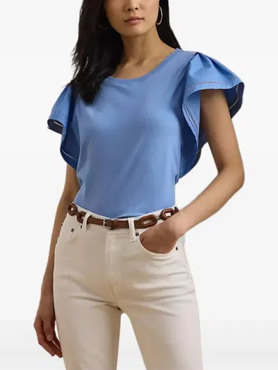 Ralph Lauren Ruffled Sleeve Top In Blue