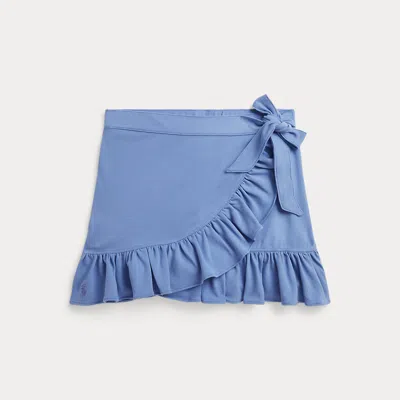 Ralph Lauren Kids' Ruffled Stretch Mesh Faux-wrap Skort In Blue