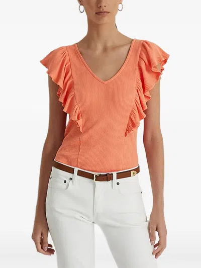 Ralph Lauren Ruffled V-neck Top In Orange