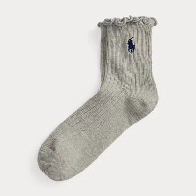 Polo Ralph Lauren Ruffled-cuff Ankle Socks In Grey Heather In Gray