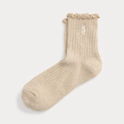 Polo Ralph Lauren Ruffled-cuff Ankle Socks In Oatmeal Heather In Pattern