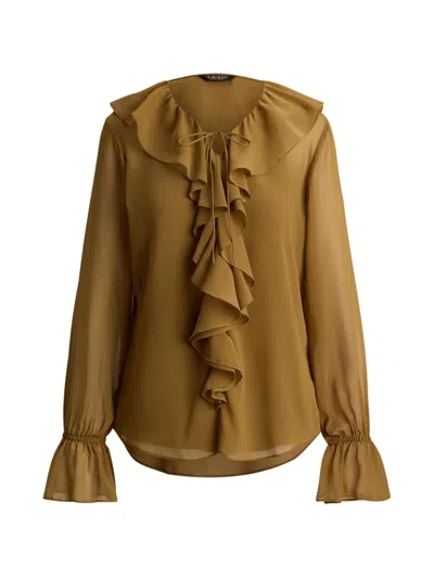 Ralph Lauren Ruffle-trim Crinkle Blouse In Brown