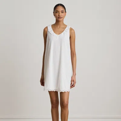 Ralph Lauren Ruffle-trim Eyelet Knit Nightgown In White
