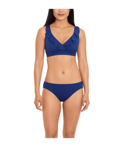 Ralph Lauren Ruffle-trim V Neck Bikini Top In Blue