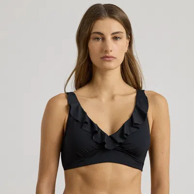 Ralph Lauren Ruffle-trim V-neck Bikini Top In Black