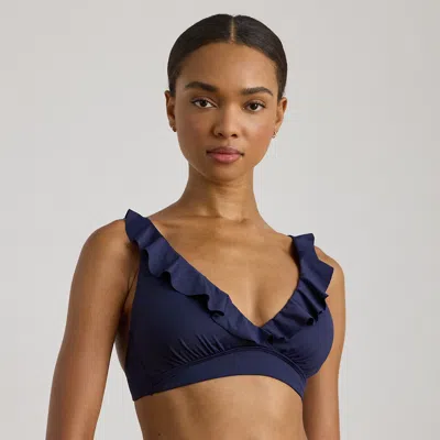 Ralph Lauren Ruffle-trim V-neck Bikini Top In Dark Navy In Blue