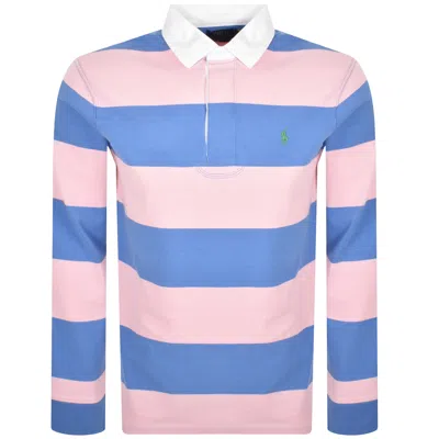 Ralph Lauren Rugby Polo T Shirt Pink In Blue
