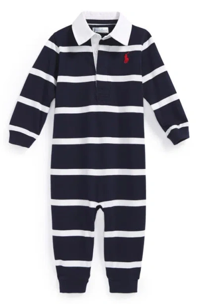 Polo Ralph Lauren Babies' Ralph Lauren Rugby Stripe Romper In French Navy