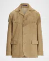 Ralph Lauren Ryland Fringe-trim Suede Coat In Brown