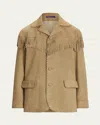 Ralph Lauren Ryland Fringe-trim Suede Coat In Brown