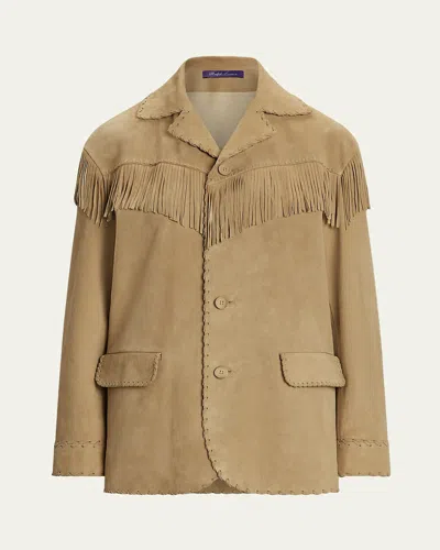 RALPH LAUREN RYLAND FRINGE-TRIM SUEDE COAT