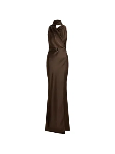 Ralph Lauren Neck-scarf Washed Duchesse-silk Wrap Gown In Black