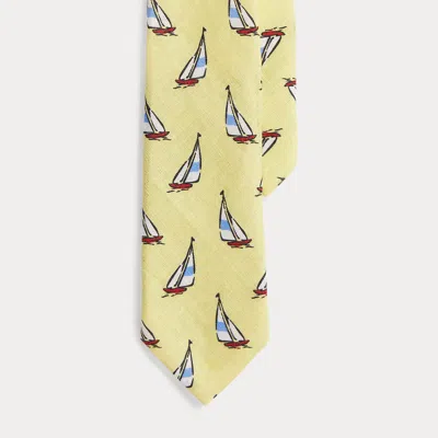 Ralph Lauren Kids' Sailboat-print Linen Tie In Sailboats In Neutral