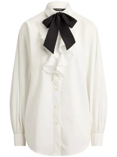 Ralph Lauren Saloma Ruffled Bow-detail Puffed Sleeve Shirt In White