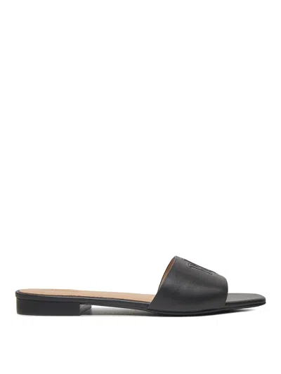 Ralph Lauren Everley Calfskin Slide Sandal In Black In Multi