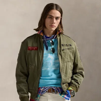 Ralph Lauren Sateen Flight Jacket In Outdoor Olive