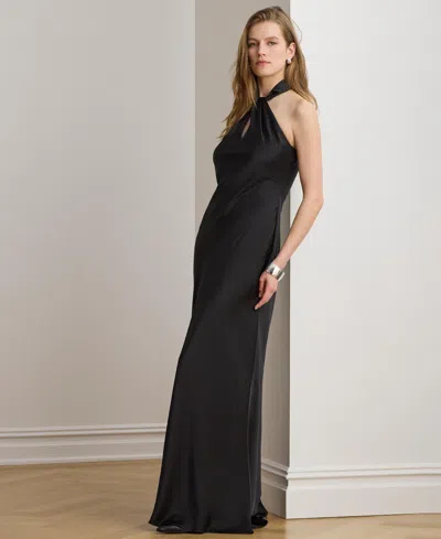 Ralph Lauren Satin Charmeuse Halter Gown In Black