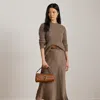 Ralph Lauren Satin Charmeuse Midi Skirt In Brown