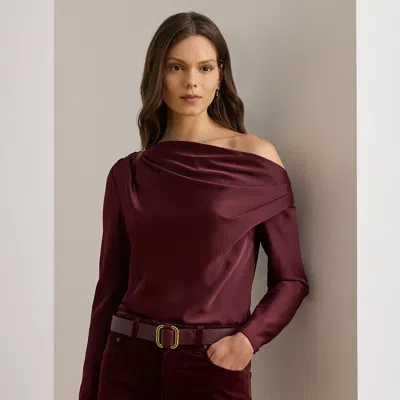 Ralph Lauren Satin Charmeuse Off-the-shoulder Blouse In Dark Garnet In Multi