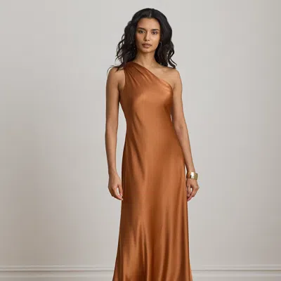 Ralph Lauren Satin Charmeuse One-shoulder Gown In Red Terracotta In Green