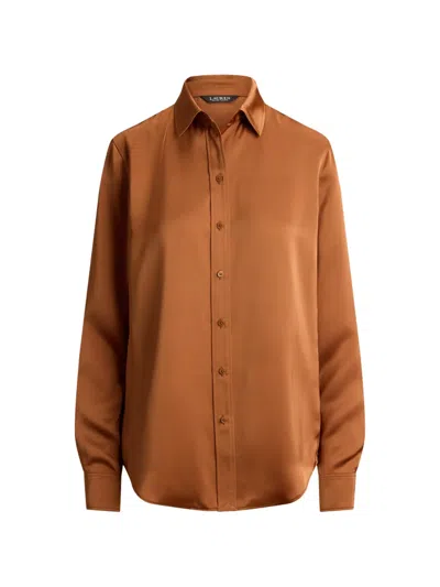 Ralph Lauren Satin Charmeuse Shirt In Brown