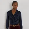 Ralph Lauren Satin Charmeuse Tie-neck Blouse In Blue