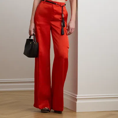 Ralph Lauren Satin Charmeuse Wide-leg Cargo Pant In Bright Vermilion In Orange