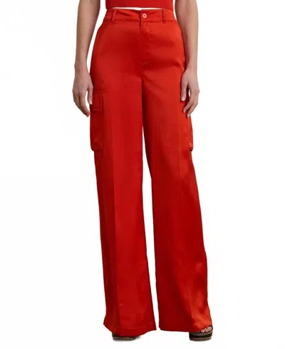 Ralph Lauren Satin Charmeuse Wide-leg Cargo Pants In Bright Vermilion In Multi