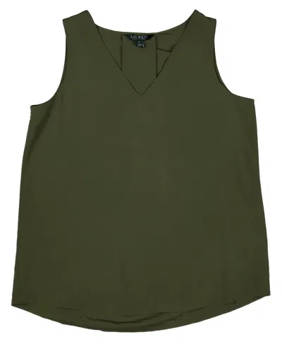 Ralph Lauren Satin Flutter Shirt Womens 6p Olive Green Sleeveless Asm0