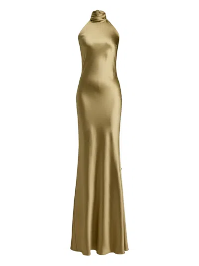 Ralph Lauren Satin Halterneck Gown In Green