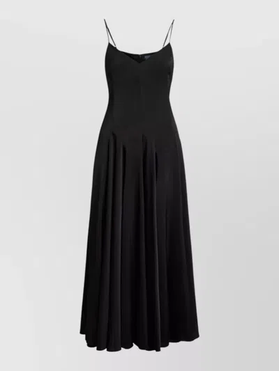 Ralph Lauren Satin Midi Dress V Neckline Spaghetti Straps In Black