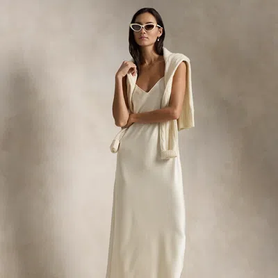Polo Ralph Lauren Satin Midi Slip Dress In Champagne