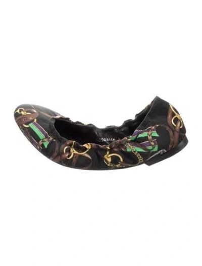 Pre-owned Ralph Lauren Satin Printed Ballet Flats In Black