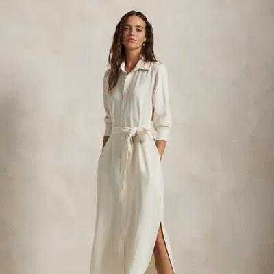 Polo Ralph Lauren Satin Shirtdress In Mascarpone Cream