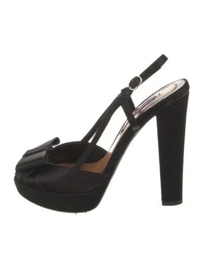 Pre-owned Ralph Lauren Satin Slingback Pumps In Black