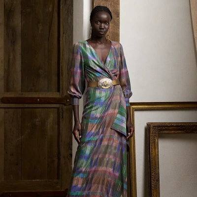 Ralph Lauren Saundra Print Silk Habotai Evening Dress In Purple Multi