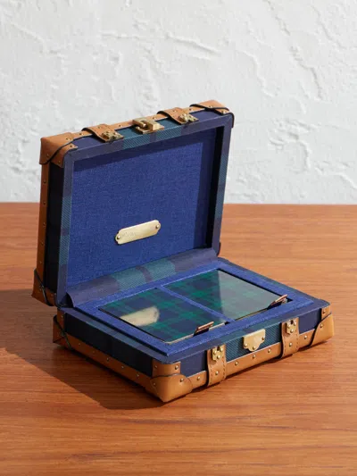 Ralph Lauren Sawyer Leather-trimmed Checked Canvas Card Set In Blue