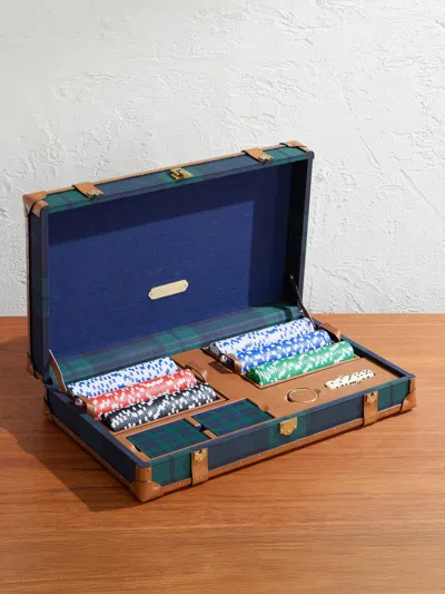 Ralph Lauren Sawyer Leather-trimmed Checked Canvas Poker Set In Blue