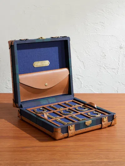 Ralph Lauren Sawyer Leather-trimmed Checked Canvas Tic-tac-toe Set In Blue