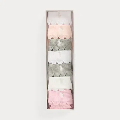 Ralph Lauren Babies' Scalloped-trim Ankle Sock 7-pack In Soft Pink In Multi