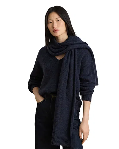 Ralph Lauren Scarf Trim V Neck Sweater In Blue