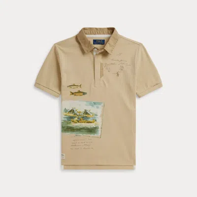 Ralph Lauren Kids' Scenic-print Mesh Rugby Shirt In Tallow Cream In Brown