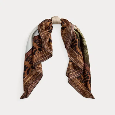 Ralph Lauren Scenic-print Silk Twill Square Scarf In Tan Multi