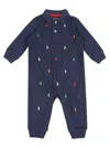 Polo Ralph Lauren Logo Embroidery Cotton Interlock Romper In Refined Navy