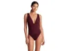 Ralph Lauren Sculpting One Piece Women's Navy Blue V-neck Beach Buu499 In Burgundy