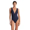 Ralph Lauren Sculpting One Piece Women's Navy Blue V-neck Beach Buu499 In Blue