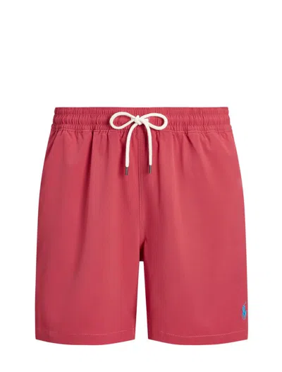 Ralph Lauren Nylon Stretch Swimsuit With Logo In Nantucket Red