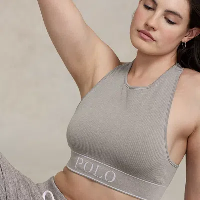Polo Ralph Lauren Seamless Cropped Jewelneck Tank In Heather Grey