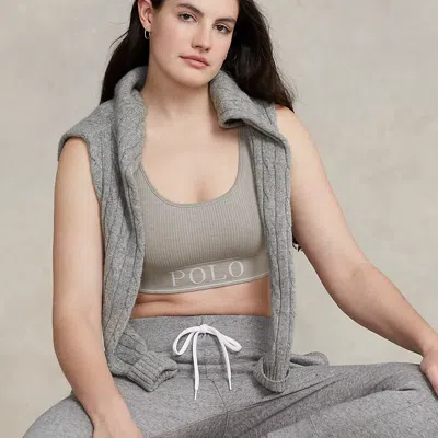 Ralph Lauren Seamless Cropped Scoopneck Tank In Heather Grey